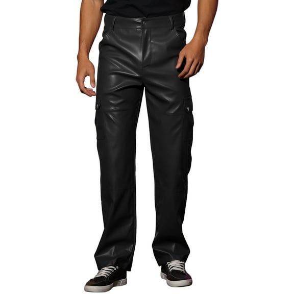INSPIRE CHIC Faux Leather Pants for Men's Slim Fit Hip Hop Punk Trousers 30 Black