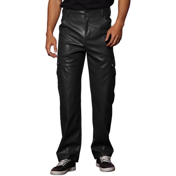INSPIRE CHIC Faux Leather Pants for Men's Slim Fit Hip Hop Punk Trousers 34 Black