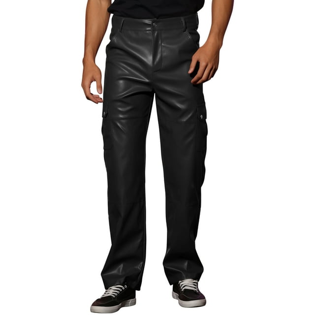 Pantalones de cuero sintético INSPIRE CHIC para hombres, ajuste slim, estilo hip hop punk 40 Negro