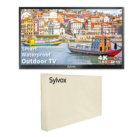 SYLVOX 55 inch Partial Sun Outdoor TV with Cover, 1000 Nits 4K LED Waterproof TV, Outdoor Smart TV Support Bluetooth & Wifi (Deck Series)