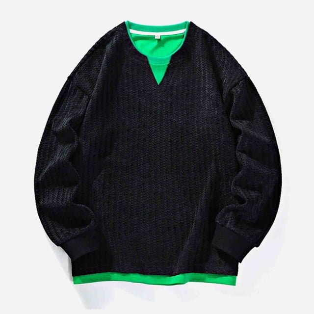 Sudadera sin capucha para hombre, de color liso, deportiva, de moda, holgada, con cordón y bolsillo, de manga larga, blusa de poliéster.