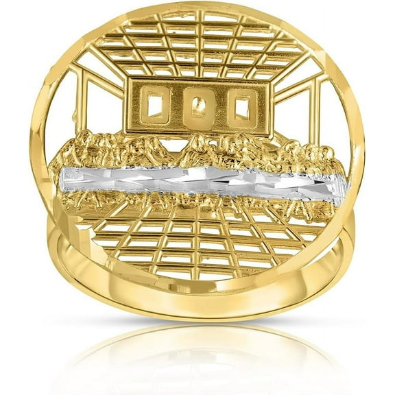 Floreo 10k Yellow Gold and White Gold Last Supper Flat Round Ring