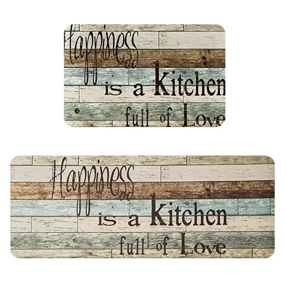 NAOJIE Farmhouse Kitchen Mats Sets 2 Piece Cushioned Comfort Mat for Home & Office Ergonomically Engineered Memory Foam Kitchen Rug Waterproof Non-Skid,15.7x23.6" + 15.7x47",Happiness