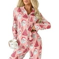 thumbnail image 3 of Pajama Sets for Women 2 Piece Christmas Santa Printed V Neck Button Long Sleeve Matching Pants Set Women Pjs Sets,Pink,L, 3 of 8