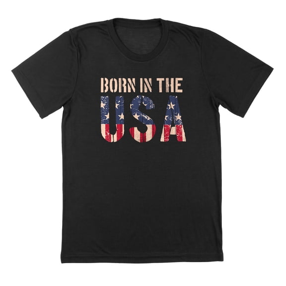 Born In The Usa Flag Fill Americana Graphic Black Mens Cotton T-Shirt