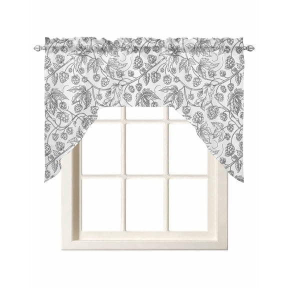 Swag Curtain Valances Black White Floral Branch Swag Valances for Kitchen Windows Vintage Flower Thread Window Treatment Curtains Drapes for Kitchen Bedroom Living Room Bathroom Over Sink 56"x36"