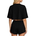 thumbnail image 4 of LEKWK Workout Sets for Women Short Sleeve Crewneck Crop Tops and Elastic Waist Shorts Loose Fit Solid Summer Fashion Athletic Running Gym Outfits, 4 of 6