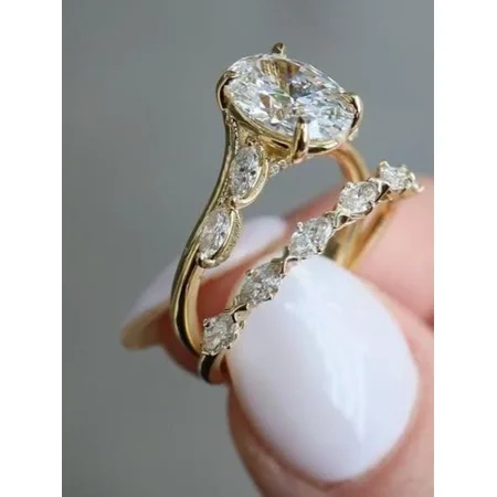 Oval Moissanite Engagement Ring Set Luxury Wedding Bridal Ring Set Gift For Her
