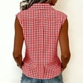 thumbnail image 6 of Women's Summer Gingham Sleeveless Button Down Shirt Office Collared Blouses with Pleated Front Casual Basic Trendy Business Tank Tops Beach Vacation Clothes, Watermelon Red XL, 6 of 8