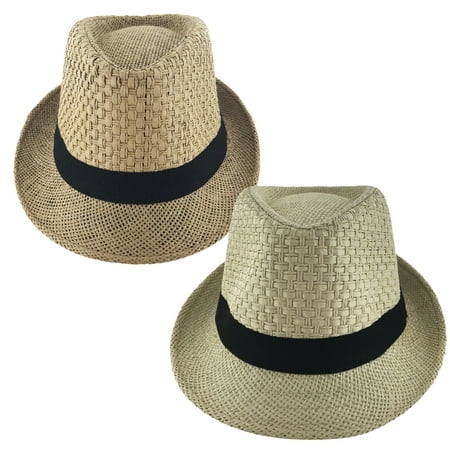 Faddism Unisex Ribbon Cuban Brim Fedora Straw Hat Model 212