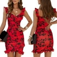 thumbnail image 1 of AMERTEER Femmes Y2K Robe à Volants Été Imprimé Floral Mini Robe Sans Manches V Cou Robe Bodycon Robes de Cocktail, 1 of 6