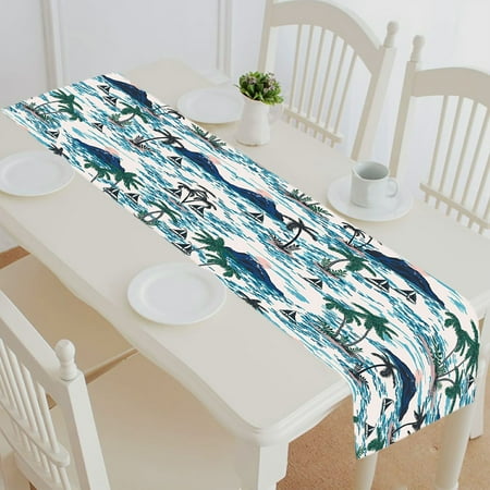 

ABPHQTO Hawaii Mountain Sunset Palm Trees Boats Table Runner Placemat Tablecloth For Home Decor 14x72 Inch