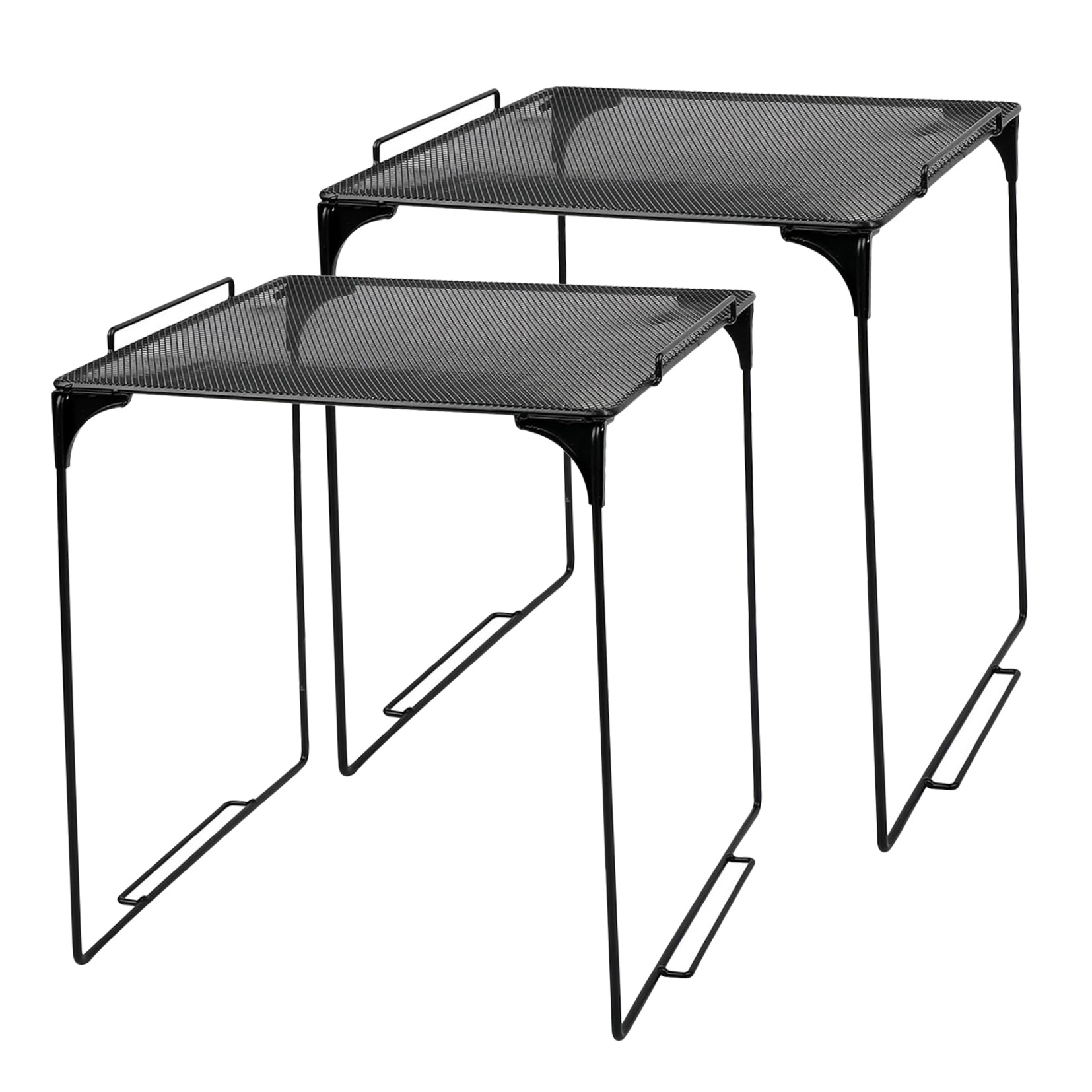 OUNONA 2-Pack Foldable Metal Mesh Locker Shelves for Document Storage, Stackable Organizer Rack in Black
