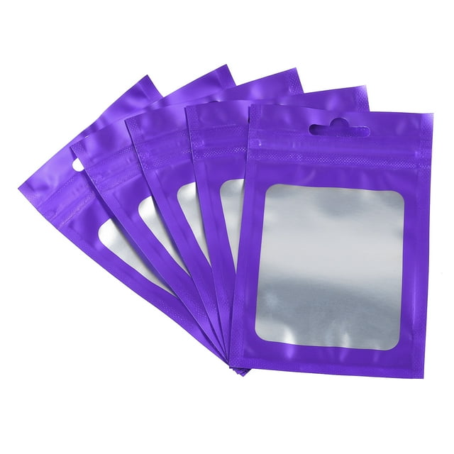 Bolsas holográficas Uxcell 4.7x3", paquete de 100 bolsas de plástico aluminizado resellables para cosas pequeñas, morado