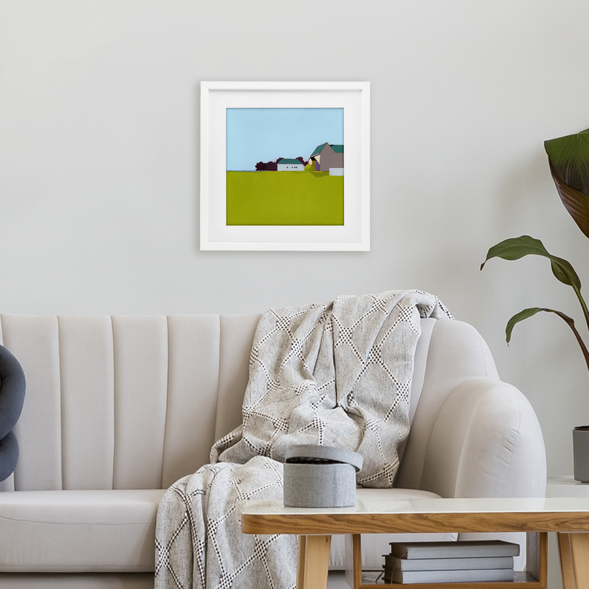 Spring Morning Farm Land White Framed Print Under Glass, design by Ruth LaGue