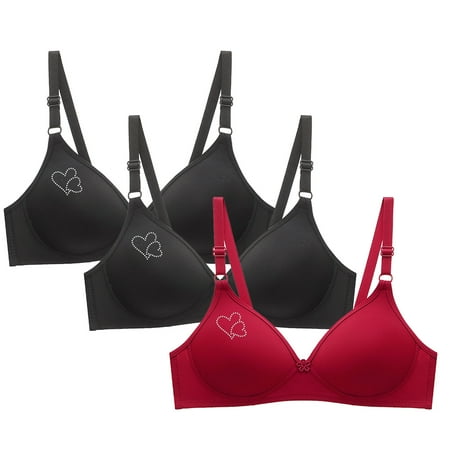 Blczomt No Underwire Womens Bras on Clearance Under 10.00 Balconette Bralettes Red Comfort Love Print Bra 3PC