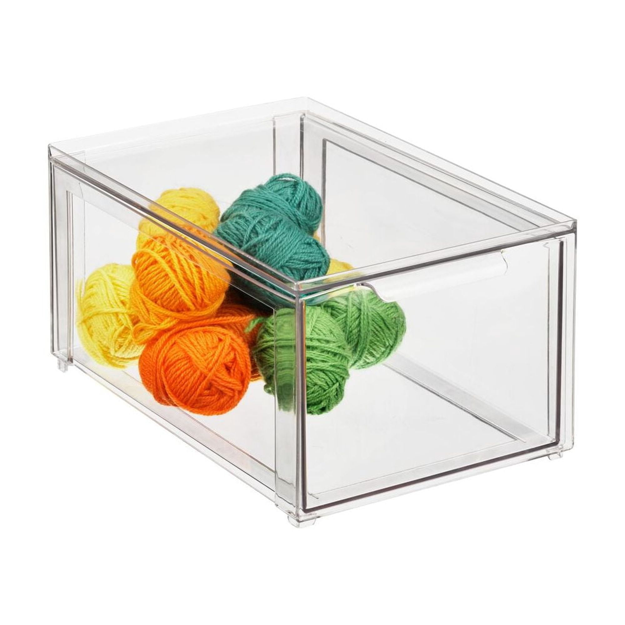 mDesign Plastic Stackable Crafting Drawer Organizer Bins, Handle, 4 Pack - Clear