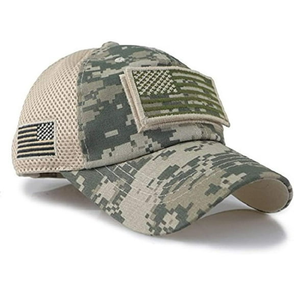 US Flag Detachable Patch Micro Soft Mesh Baseball Hat Cap (Green Digital Camouflage)