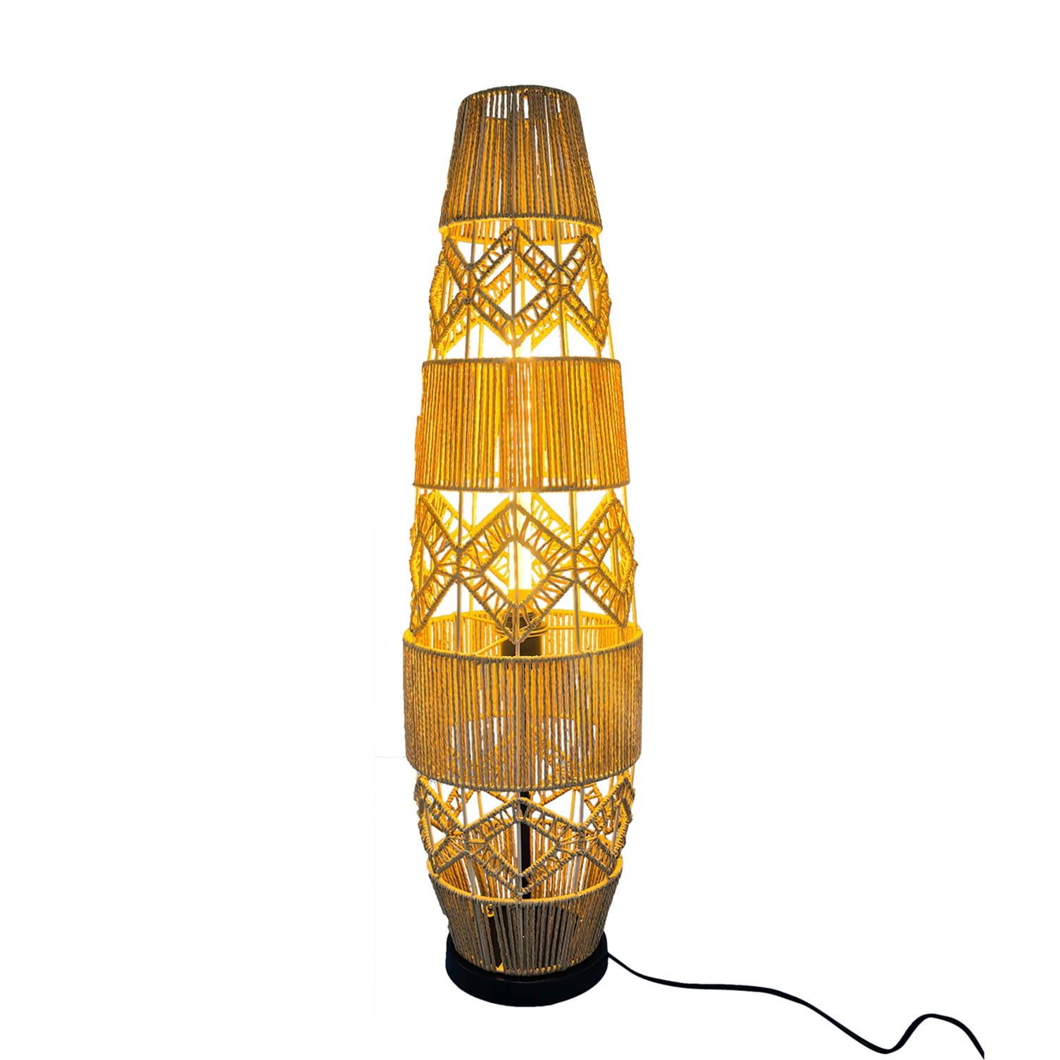 LUVODI 36.61 inch Standing Lamps 3 Color Temperatures Woven Wicker Boho Lantern Bedside Floor Lamp with Foot Switch