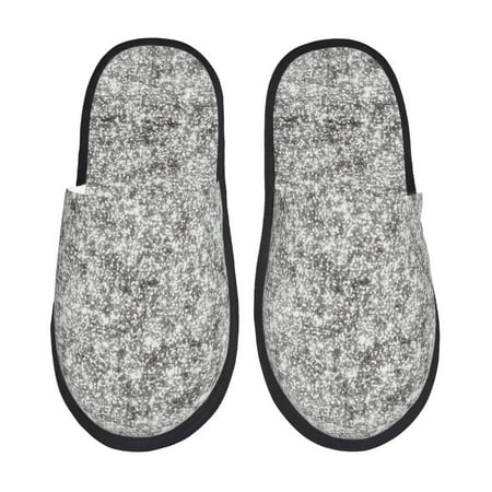 Balery Silver Glitter Slient Indoor Furry Fleece Comfort House Shoes Soft Non-Slip Home Shoes Cotton slippers House Slippers-- Medium