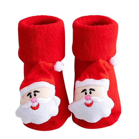 Qisuw 1 Pair Cute Cartoon Baby Christmas Socks Thick Warm Slipper Socks Toddlers Baby Socks Infant Slippers for Baby Boy Girl