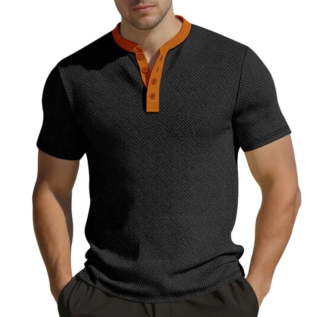 RXMEKW Moisture-Wicking Short Sleeve Henley for Men, Casual Slim Fit Shirt, Regular Length, Color Block Design