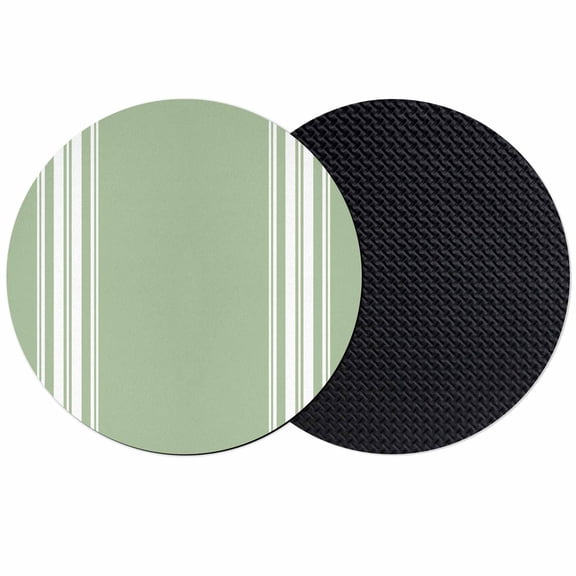 Sage Green Coasters Set of 2, Farmhouse Sage Green White Striped Absorbent Coasters for Drinks, Coaster for Bar Office Dining Coffee Table Accessories Decor, Non Slip Round Desk Coaster