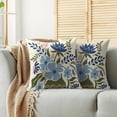 thumbnail image 2 of Spring Blue Floral Pillow Covers 18x18 Set of 2 dark Green Blue Pink Flower Modern Aesthetic Print Decorative Throw Pillow Cases Outdoor Seasonal Summer Farmhouse Decoration for Sofa Couch Bed, 2 of 6