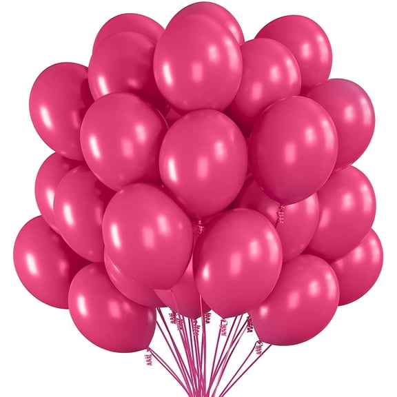 Prextex 75 Hot Pink Party Balloons 12 Inch Hot Pink Balloons with Matching Color Ribbon for Pink Theme Party Decoration, Weddings, Baby Shower, Birthday Parties Supplies or Arch D?cor - Helium Quality
