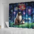 thumbnail image 4 of Happy New Year Siamese Family Cheer Winter Midnight Firework Shower Curtain Cat Lover Kitten Owner Gifts Waterproof Bathroom Bathtub Curtain - 02025, 4 of 5