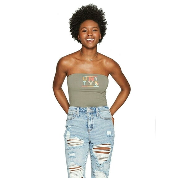 Mighty Fine Women's "Unity" Graphic Tube Top Olive Green (XS)