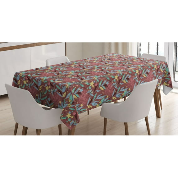 Floral Tablecloth, Colorful Gardening Bedding Plants Foliage Pattern Botanical Nature Inspired Art, Rectangle Satin Table Cover Accent for Dining Room and Kitchen, 60" X 90", Multicolor, by Ambesonne