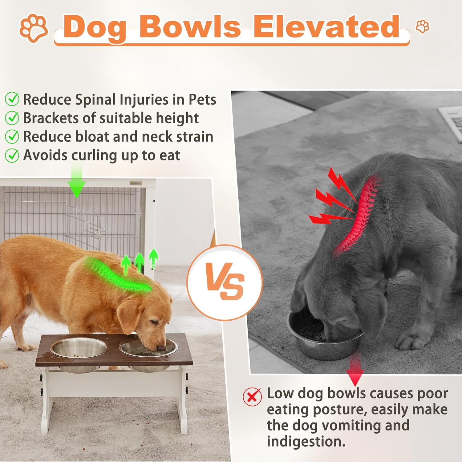 Elevated Dog Bowls,Farmhouse Dog Bowls Stand, Raised Dog Bowl with 2 Stainless Steel Wooden Dog Bowl 12 Cups 15.7''H 90 OZ Bowl-Farmhouse Style
