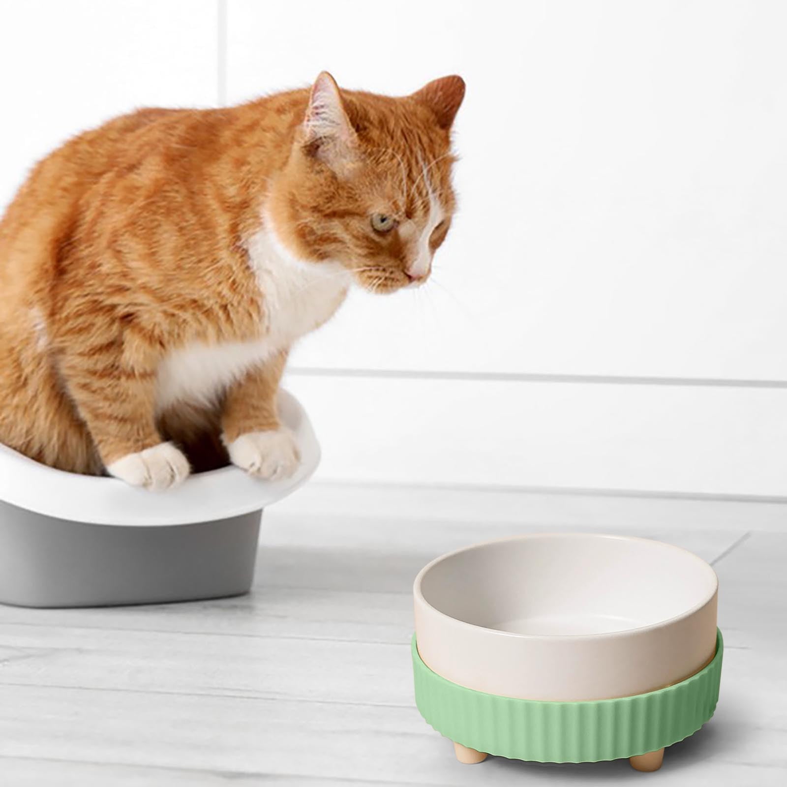 Specollect 1 Pcs Ceramic Heated Pet Bowl with Constant Temperature, Elevated Feeding Dish for Cats and Dogs, Winter Warm Water and Food Bowl, Cervical Spine Protection