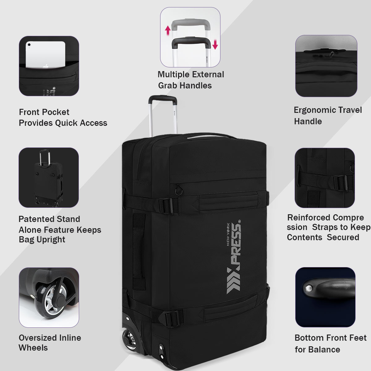 3 Piece Softside Luggage Set, Heavy-Duty Water-Resistant Softshell Suitcase with Wheels, 20"/26"/30" Lightweight Rolling Luggage Bag, Black,TA510