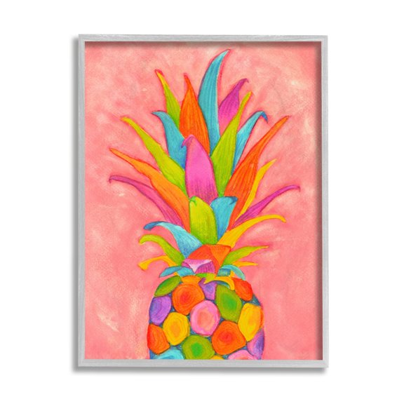 Stupell Industries Vibrant Pineapple Fruit Fun Pink Blue Yellow Grey Framed, 16 x 20, Design by Elvira Errico