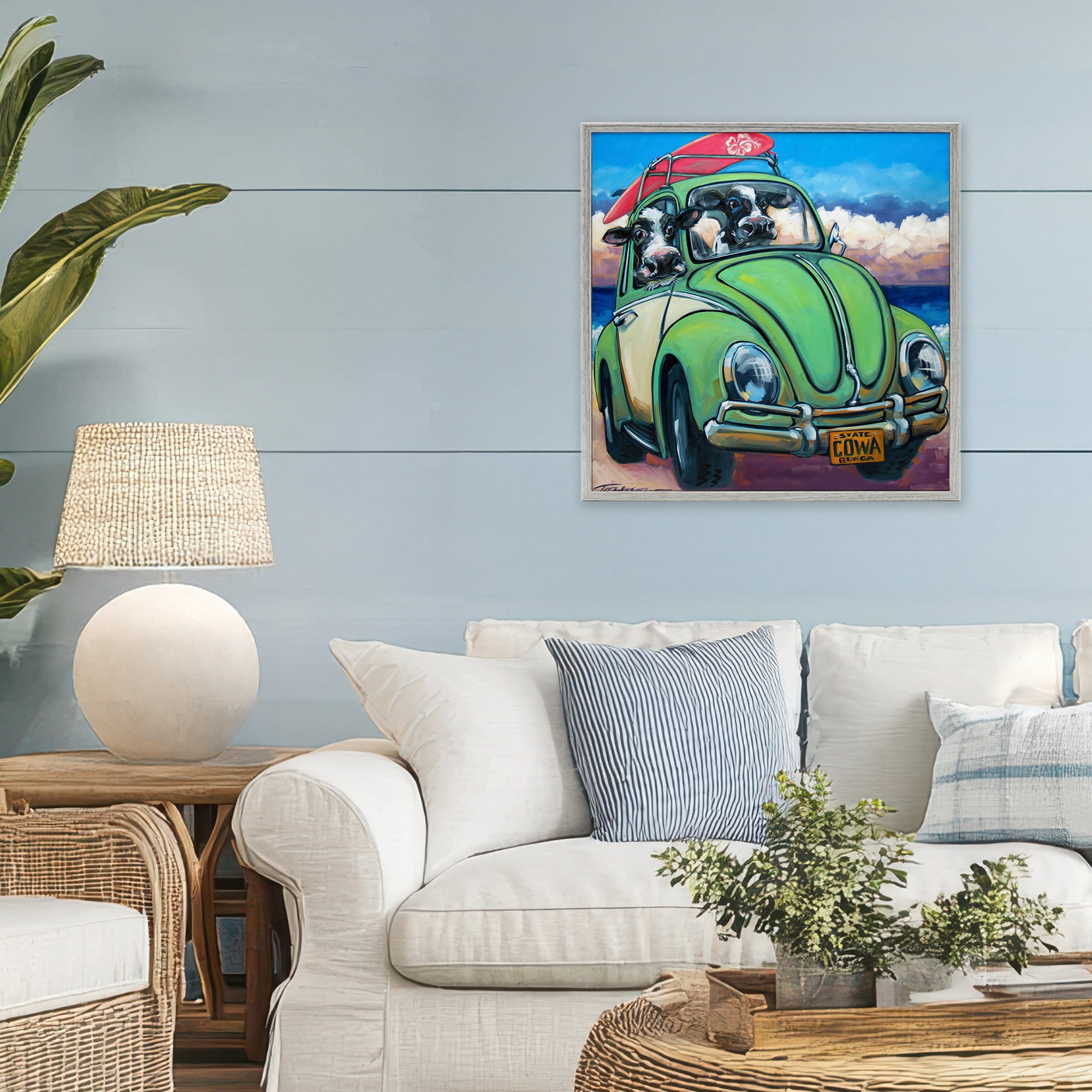 Stupell Industries Cowabunga Surfer Cows Gray Framed Giclee Art, design by CR Townsend