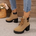 thumbnail image 2 of Oyedens Platform Combat Boots for Women Fashion Casual Block High Heels Mid Calf Ankle Booties, 2 of 8
