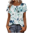 thumbnail image 2 of Womens Tops Short Sleeved Button-up Round-neck Printed Base T-shirt Mint Green L, 2 of 8