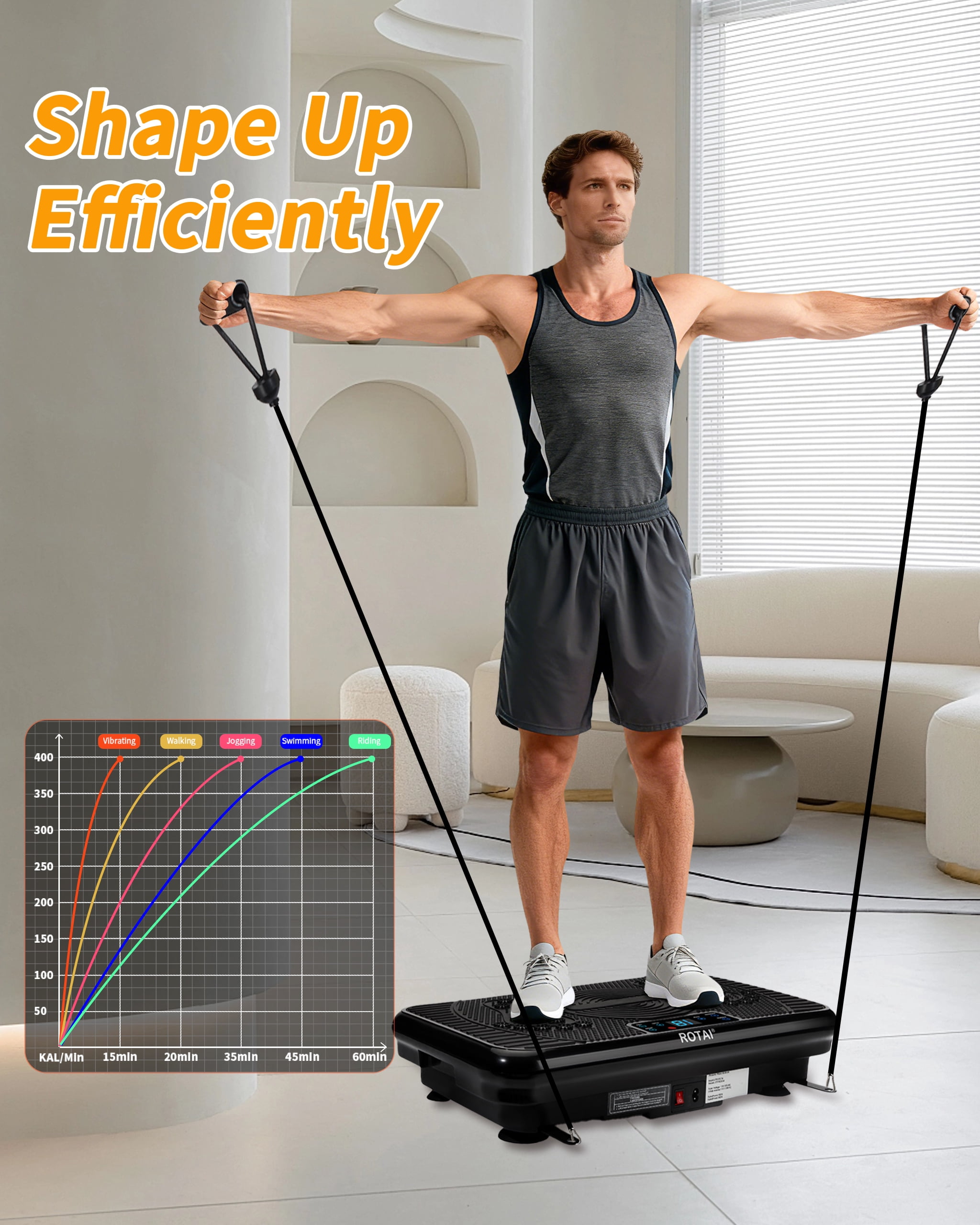 Vibration Plate Exercise Machine for Lymphatic Drainage Massager & Weight Loss,400 lbs Capacity Whole Body Vibrating Shake Plate Workout ，Helps Burn Fat , with Resistance Bands & Remote ，Black