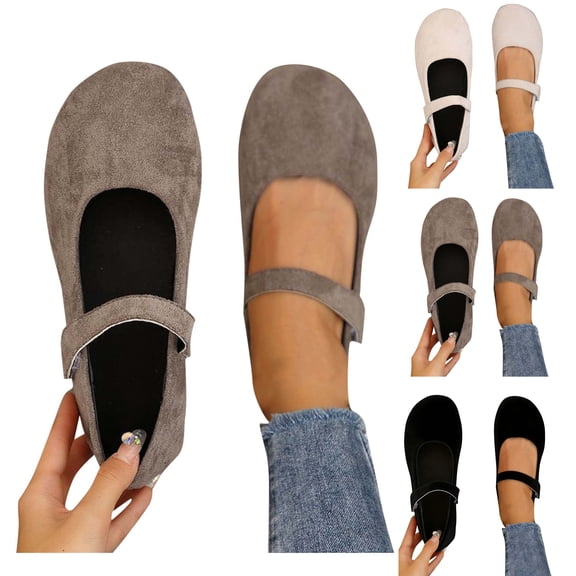 Flats Shoes for Women Fashion Casual Versatile Mary Vacation Summer Style Fashionable Buckle Flat Shoes Solid Color Round Toe Flat Shoes Dressy Ballet Flats Comfortable Womens Dress Shoes