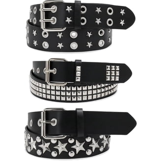 WERFORU Women's Studded Leather Belt - Punk Fashion Belt With Gold Buckle