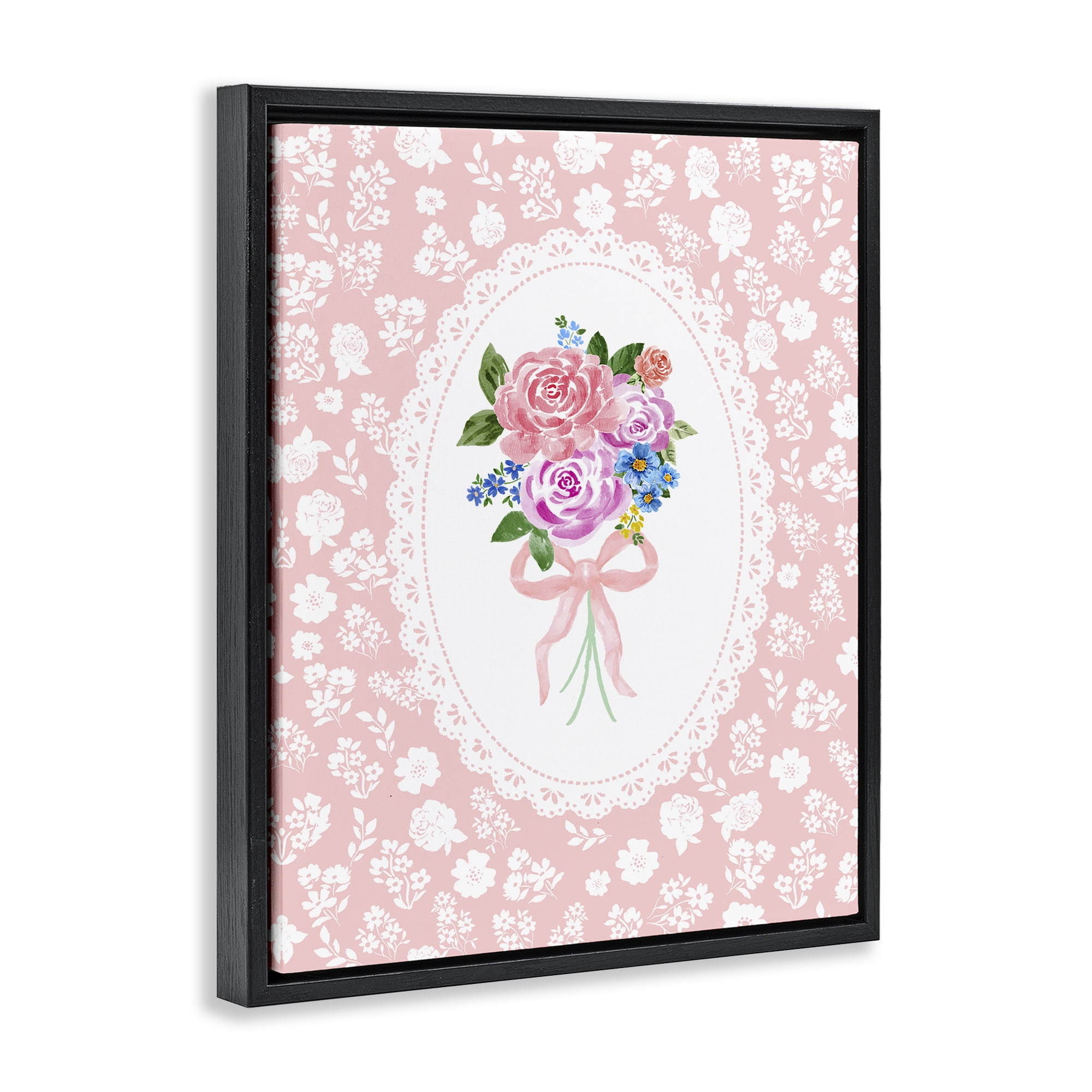 Stupell Industries Peach Feminine Bouquet Black Framed Floater Canvas Wall Art, design by Corinne Haig