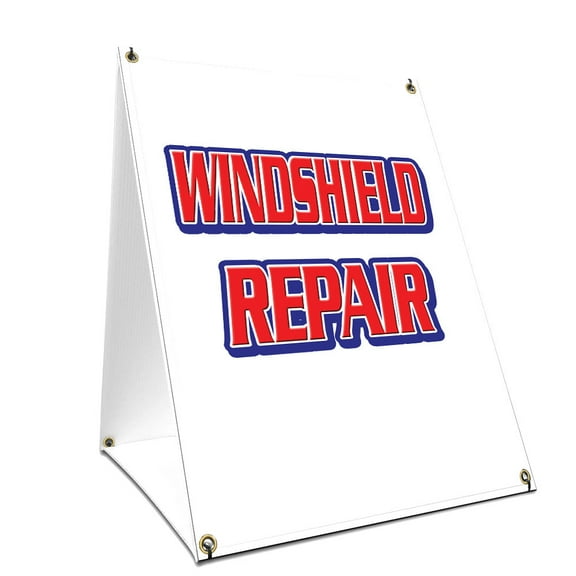A-frame Sidewalk Windshield Repair Sign With Graphics On Each Side | 24" X 36" Print Size