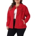 thumbnail image 4 of Agnes Orinda Women's Plus Size School College Jean Jacket Stitching Button Washed Denim Outerwear Coat 5X Red, 4 of 6