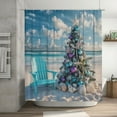 thumbnail image 2 of HVEST Beach Christmas Shower Curtain with Christmas Tree and Starfish Seashell Design - Nature Coastal Blue Bathroom Decor, Waterproof Polyester Fabric, Includes 10 Hooks, 60x72 Inches, 2 of 5