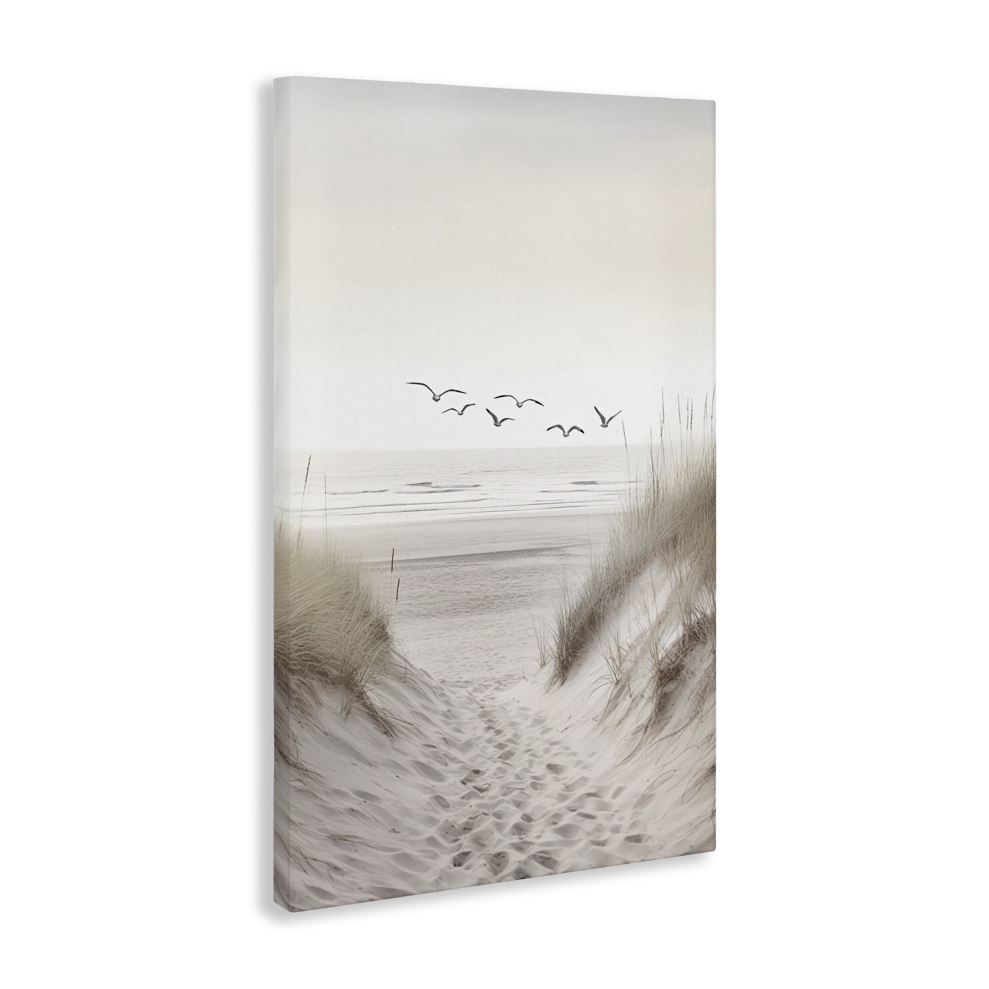 Seagulls over Sandy Footprints Canvas Wall Art, design by Decent Exposures