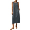 thumbnail image 5 of Ayolanni Sleeveless Summer Dresses for Women Cotton Linen Gray Crew Neck A-Line Maxi Dress Flowy Work Going Out Solid Sundress XXL, 5 of 9