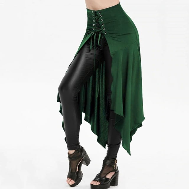 Womens Halloween Costumes Gothic Skirts for Women Women Halloween Gothic Punk Asymmetric Lace-up Slit Front Skirt A-Line Skirt