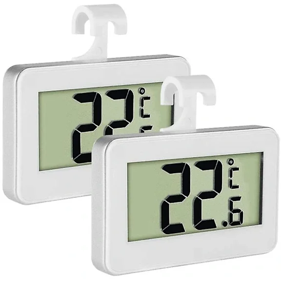 Refrigerator thermometer with magnetic hook, 2 pcs LCD digital refrigerator